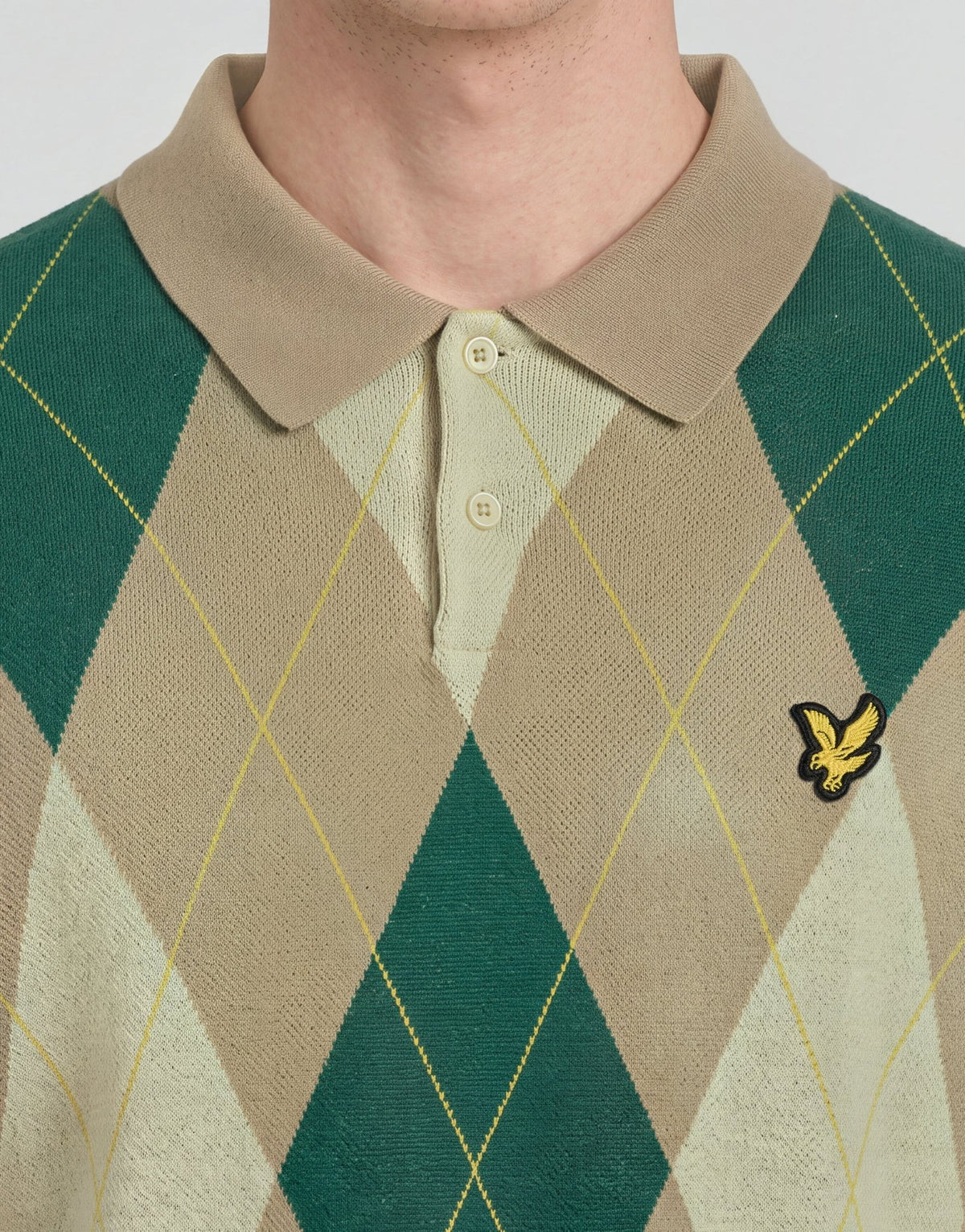 Lyle & Scott Archive Argyle Knitted Polo Shirt Desert Taupe