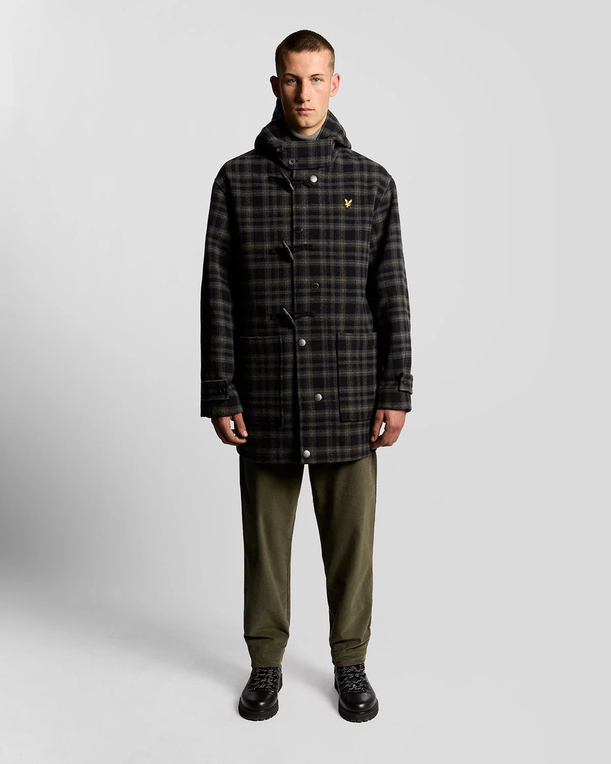 Lyle & Scott Tartan Duffle Coat Jet Black