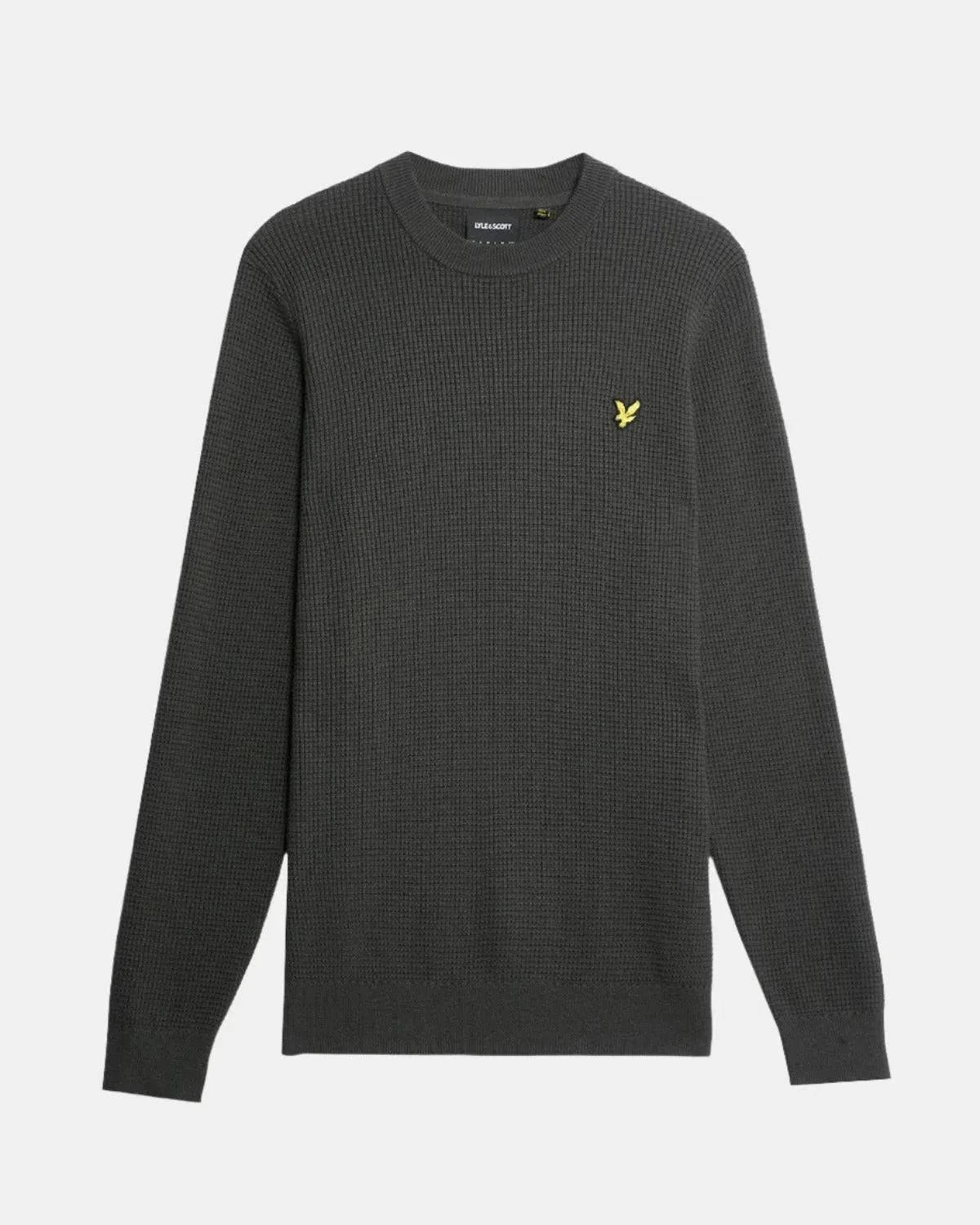 Lyle & Scott Grid Knit Crewneck Jumper In Gunmetal - RD1 Clothing