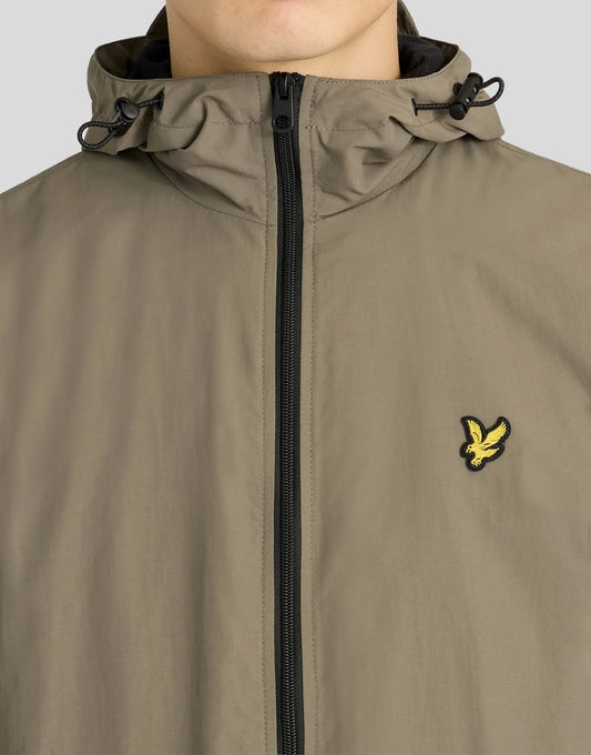 Lyle & Scott Contrast Zip Through Hooded Jacket Khaki Ash/Jet Black