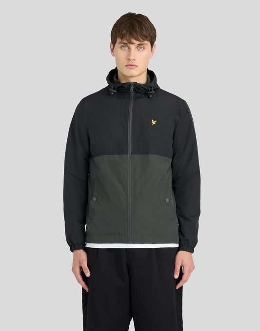 Lyle & Scott Colour Block Zip Through Hooded Jacket Jet Black/Gunmetal