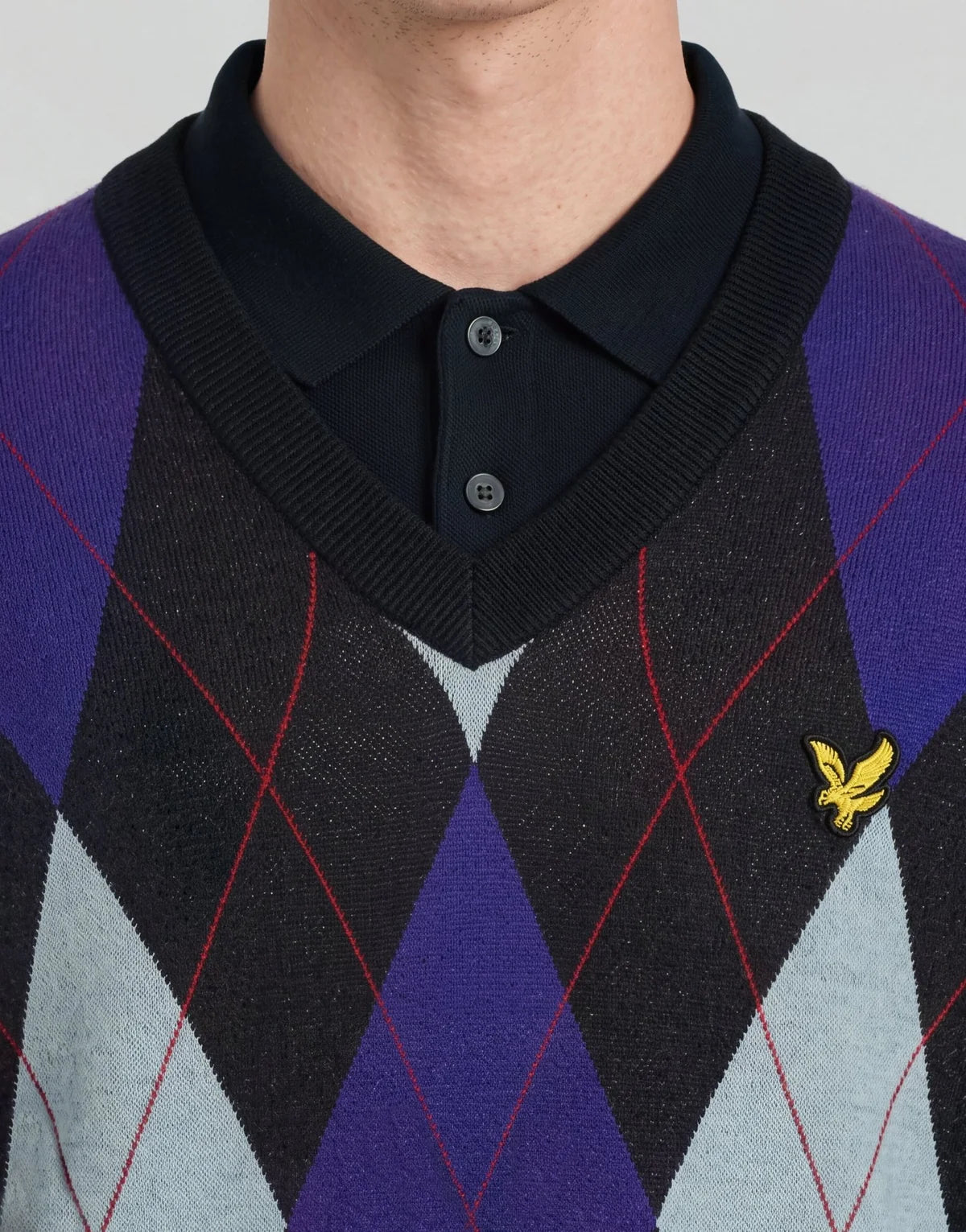 Lyle & Scott Argyle Knitted V-Neck Jumper Dark Navy
