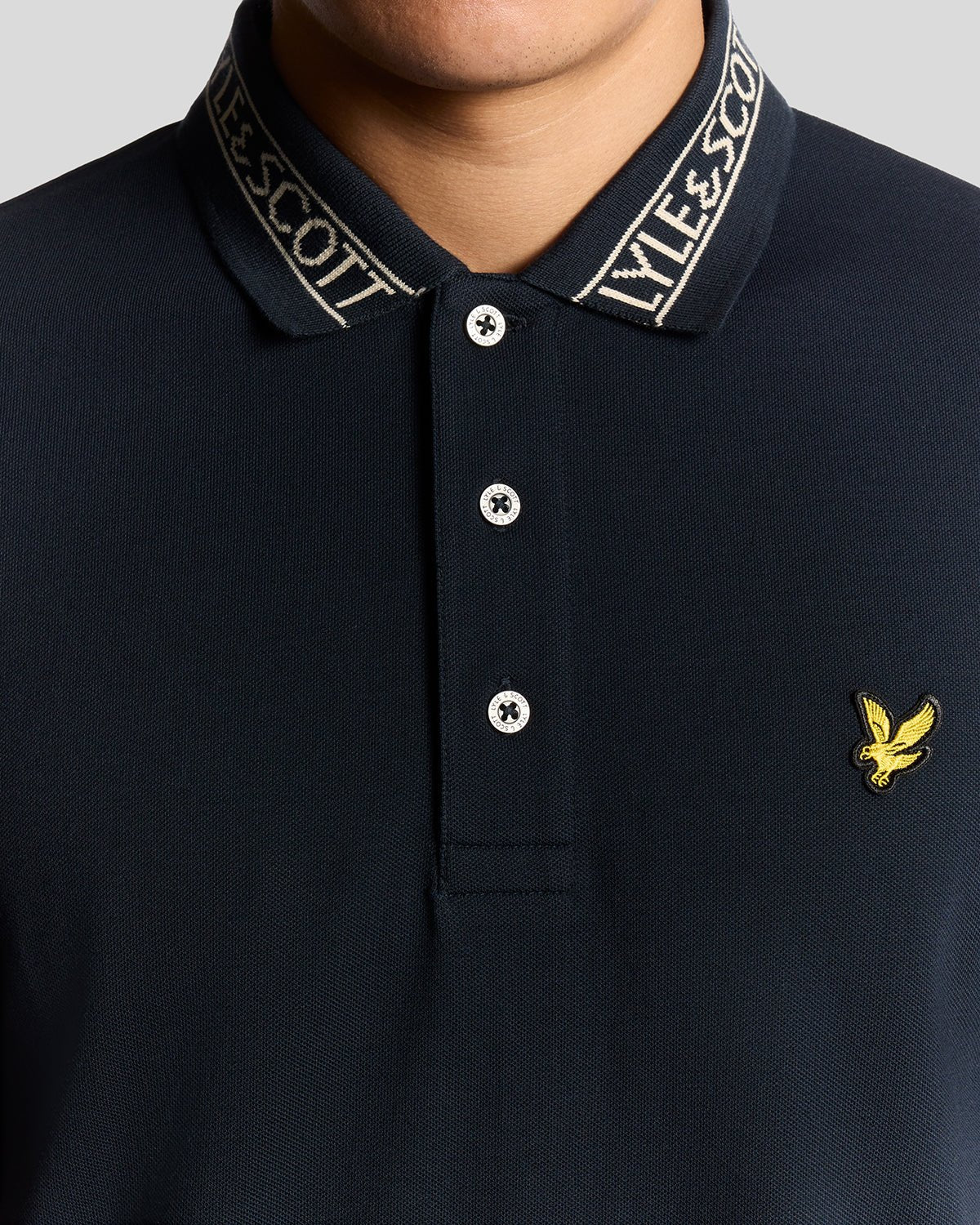 Lyle & Scott Collar Logo Ribbed Polo Shirt Navy/White