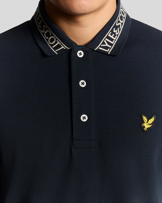 Lyle & Scott Collar Logo Ribbed Polo Shirt Navy/White
