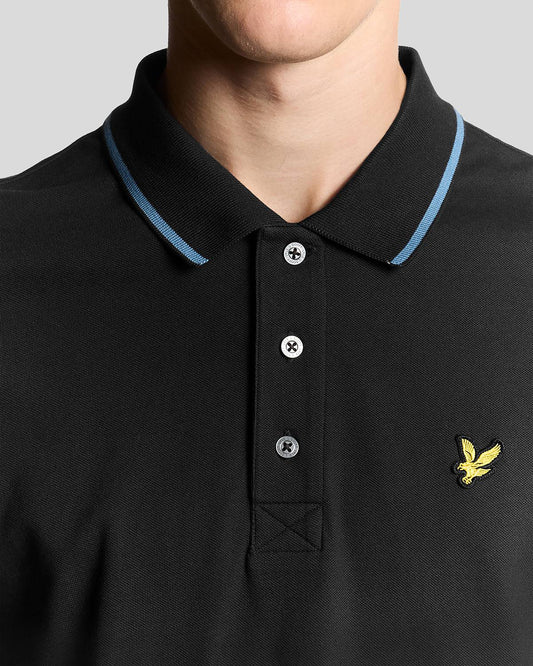 Lyle & Scott Tipped Polo Shirt Black Ice/ Ocean Sky - RD1 Clothing