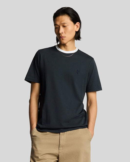 Men's navy and white Lyle & Scott contrast cotton T-shirt, showcasing a casual fit with a classic crew neckline.