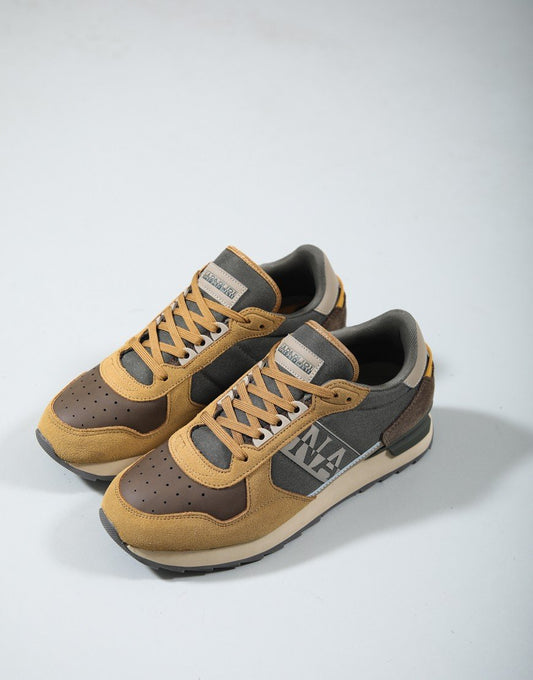 Brown Napapijri Raindrum trainers shoes with stylish design and comfortable fit, ideal for casual wear.
