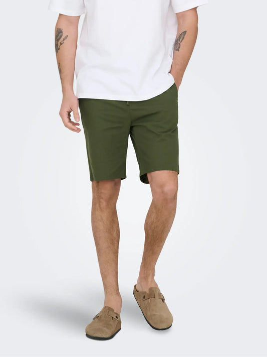 Only & Sons Onsreid Slim Slub Shorts Green - RD1 Clothing