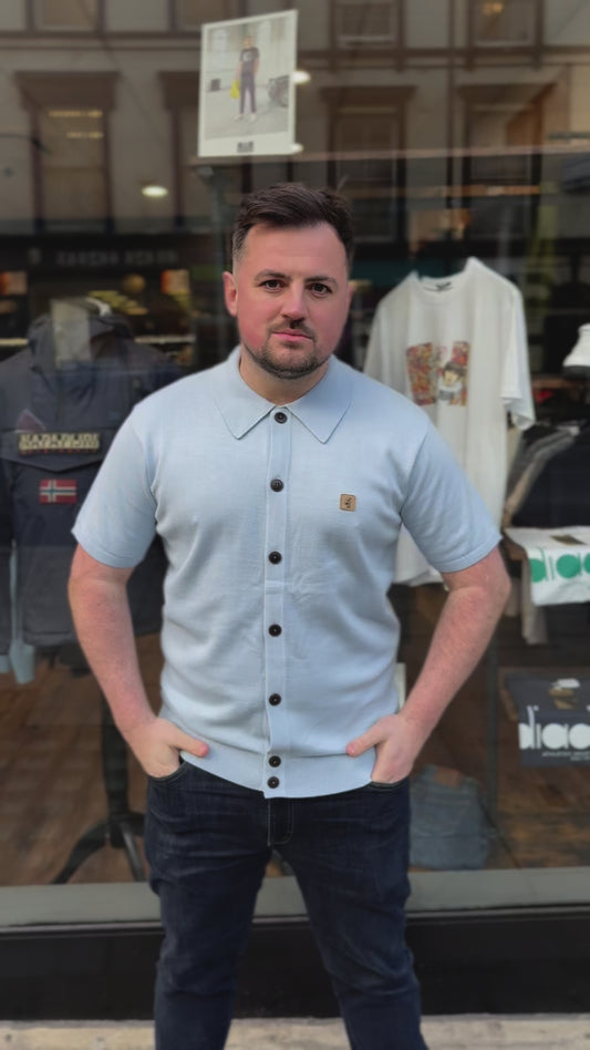 Gabicci Guinness Full Button Polo Shirt Sky Blue