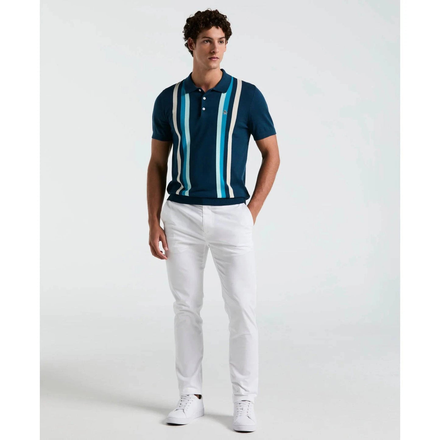Original Penguin Vertical Stripe Sweater Polo Shirt In Blue Wing Teal - RD1 Clothing
