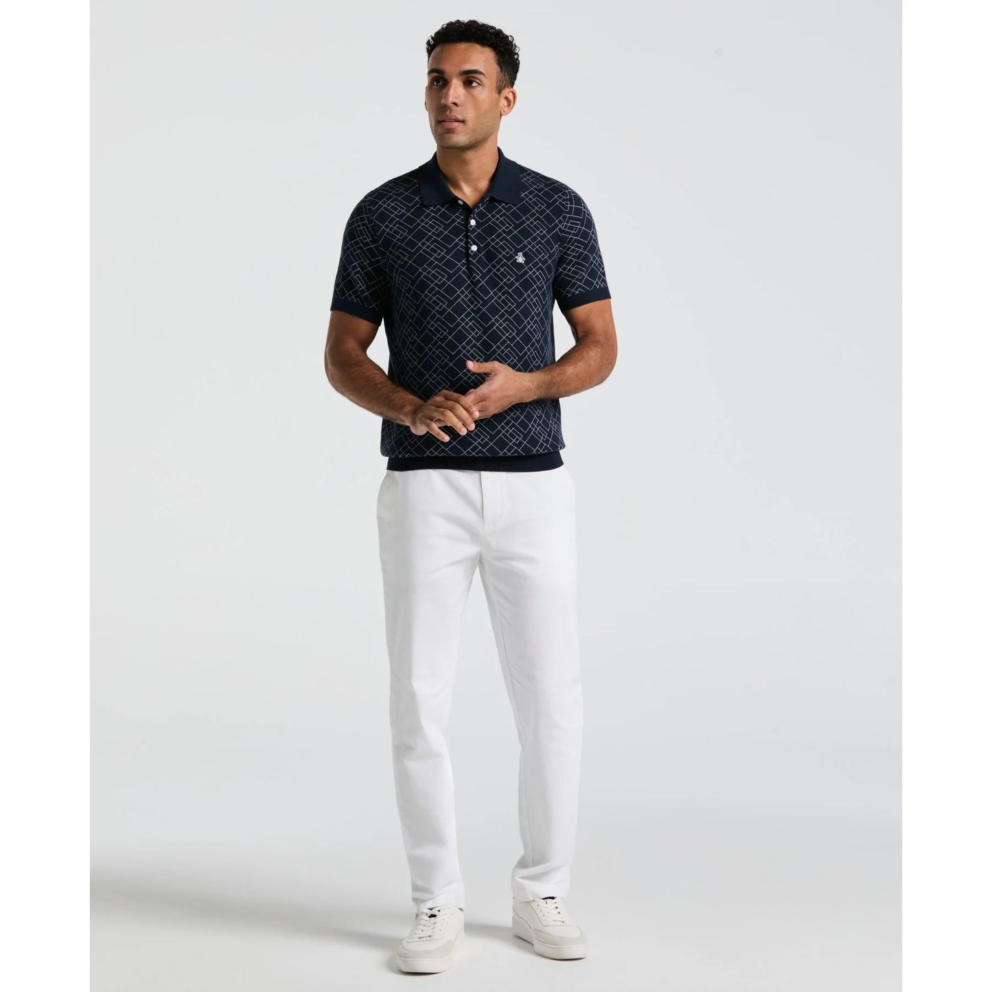 Original Penguin Jaquard Sweater Polo Shirt In Dark Sapphire