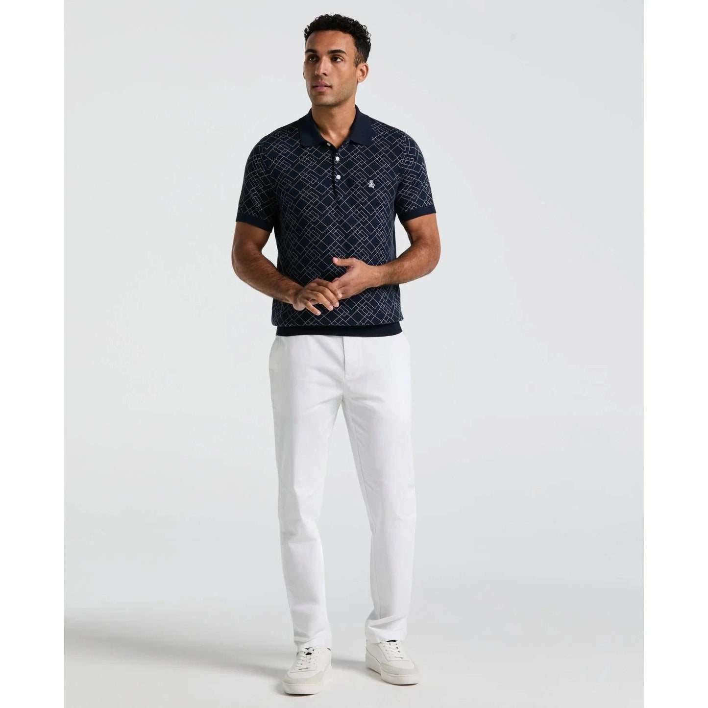 Original Penguin Jaquard Sweater Polo Shirt In Dark Sapphire - RD1 Clothing