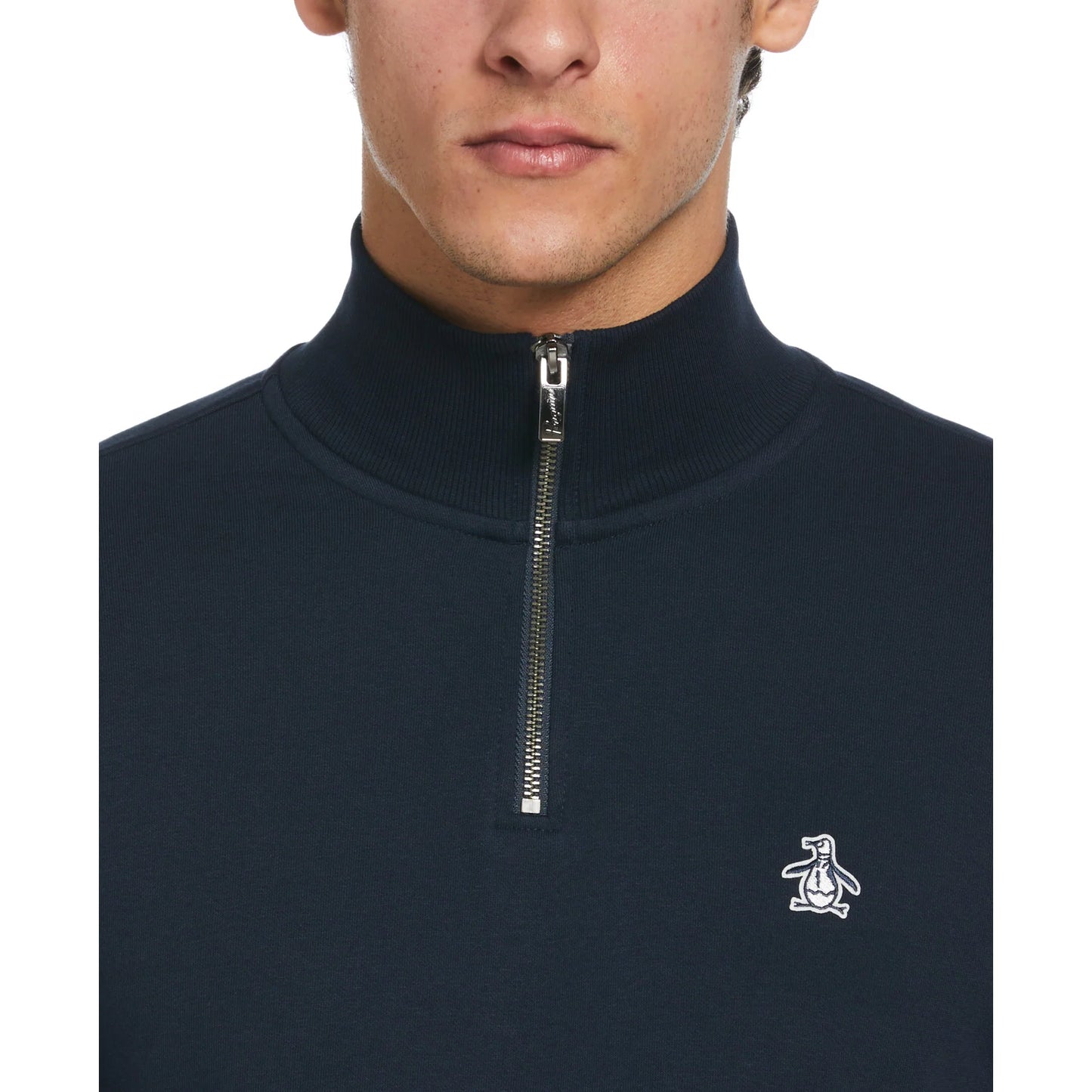 Originial Penguin Cotton Quarter Zip Sweatshirt in Dark Sapphire