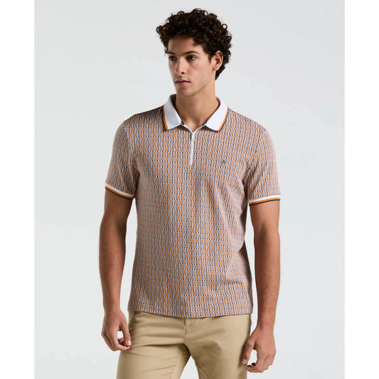 Original Penguin Tipped Jacquard Geo Print Zip Polo Shirt In Orange Peel - RD1 Clothing