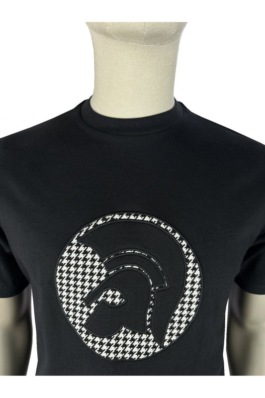 Trojan Applique Houndstooth Jacquard Tee Black