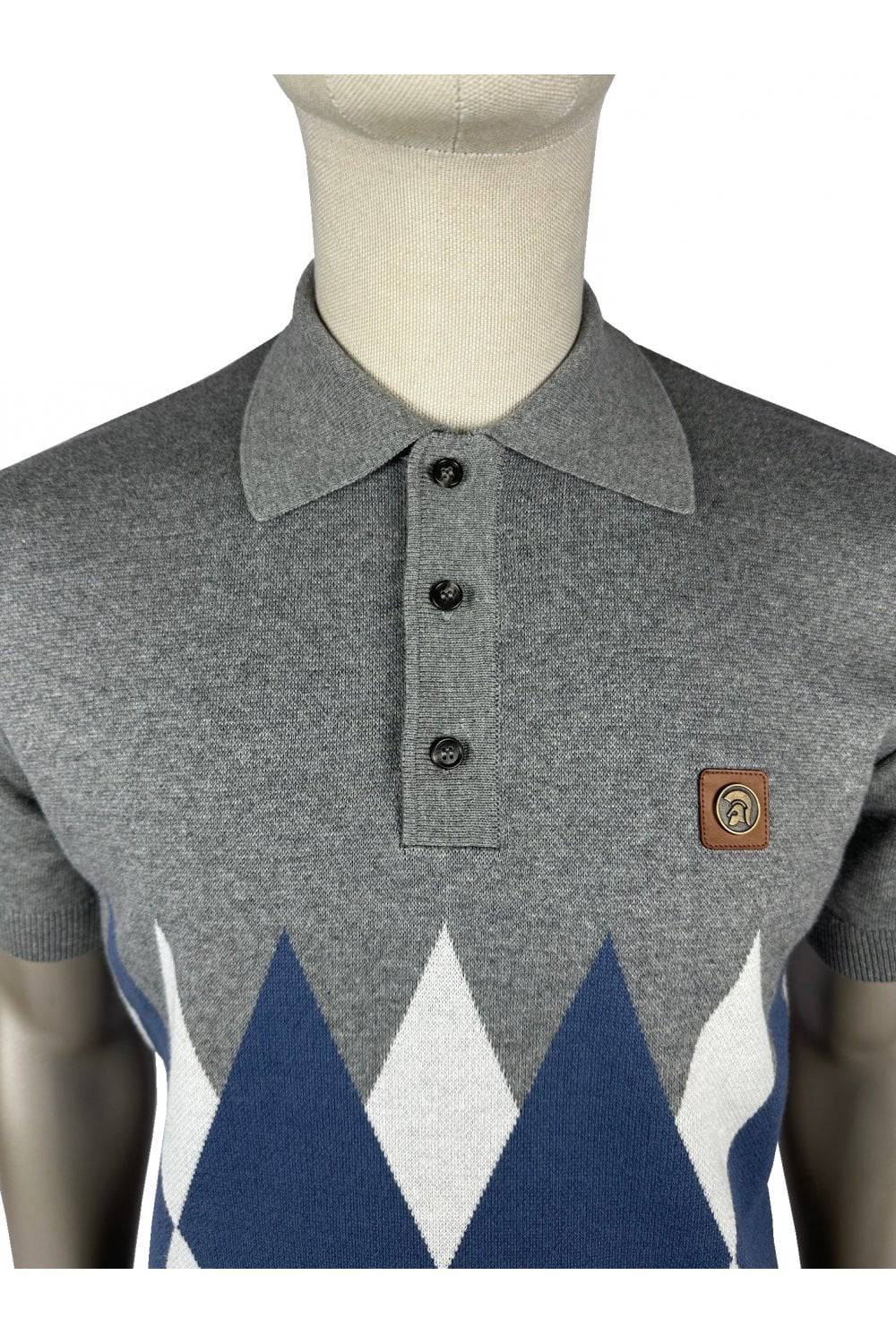 Trojan Border Diamond Fine Gauge Polo Grey - RD1 Clothing