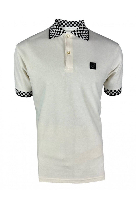 Trojan Chequerboard Trim Pique Polo Ecru - RD1 Clothing