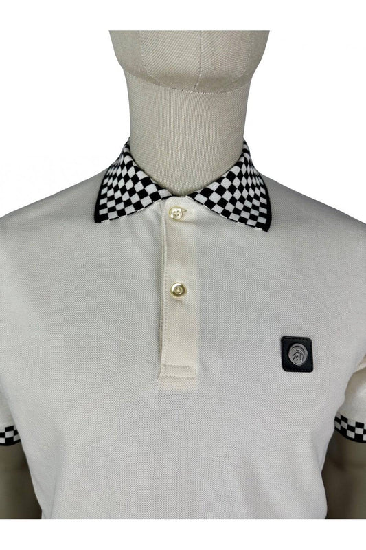 Trojan Chequerboard Trim Pique Polo Ecru - RD1 Clothing