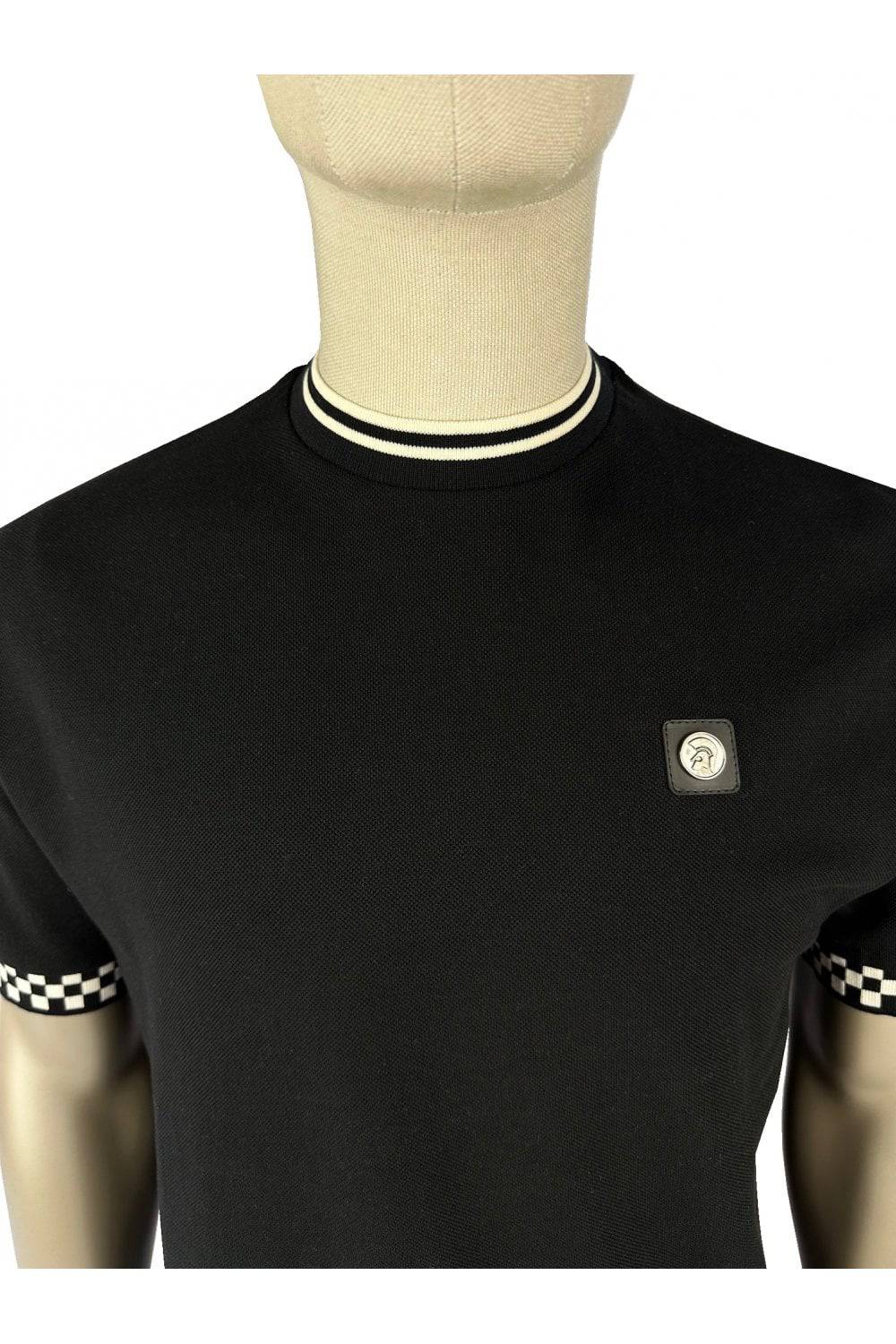 Trojan Chequerboard Trim T-Shirt Black - RD1 Clothing