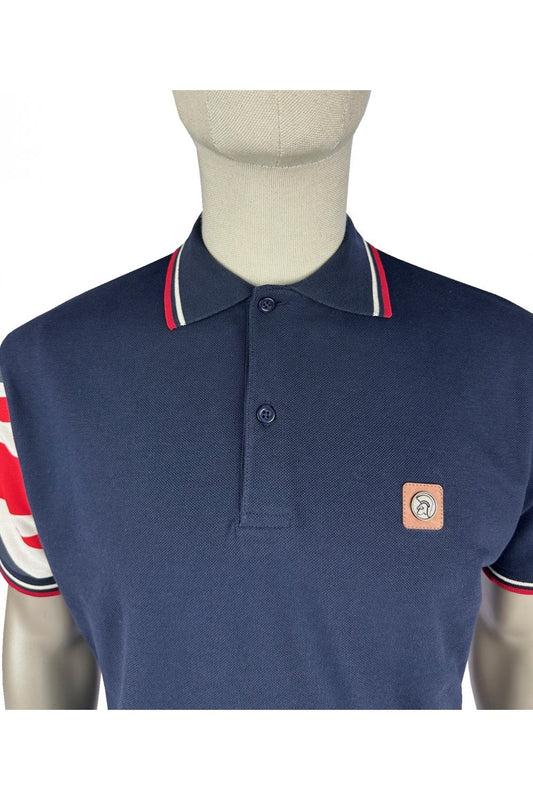 Trojan Flag Sleeve Pique Polo Navy - RD1 Clothing