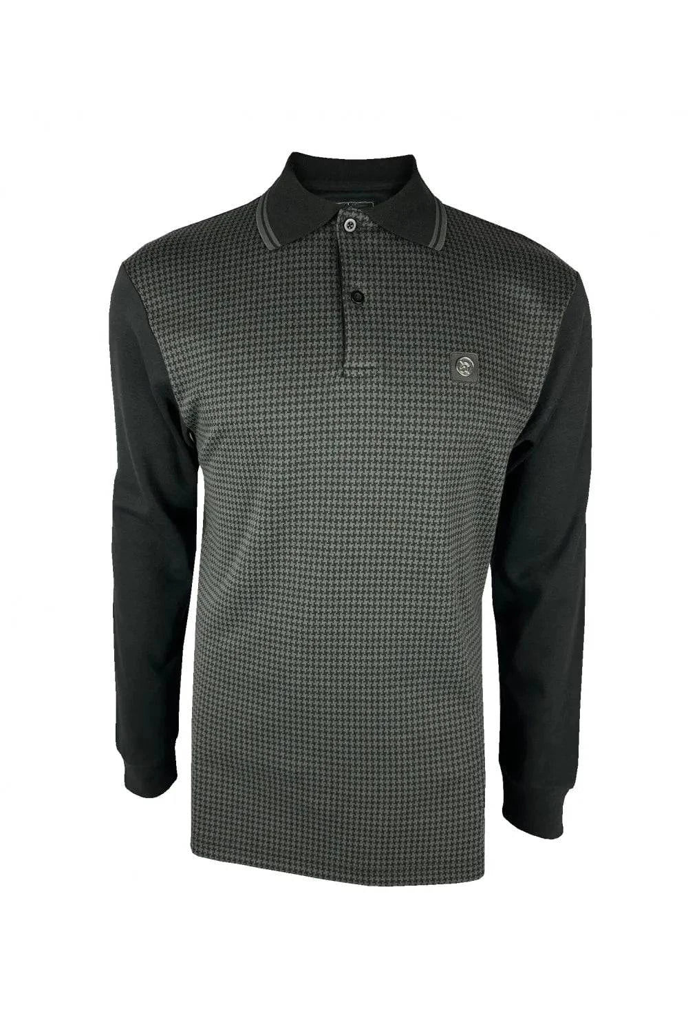 Trojan Houndstooth Panel Polo LS In Black - RD1 Clothing
