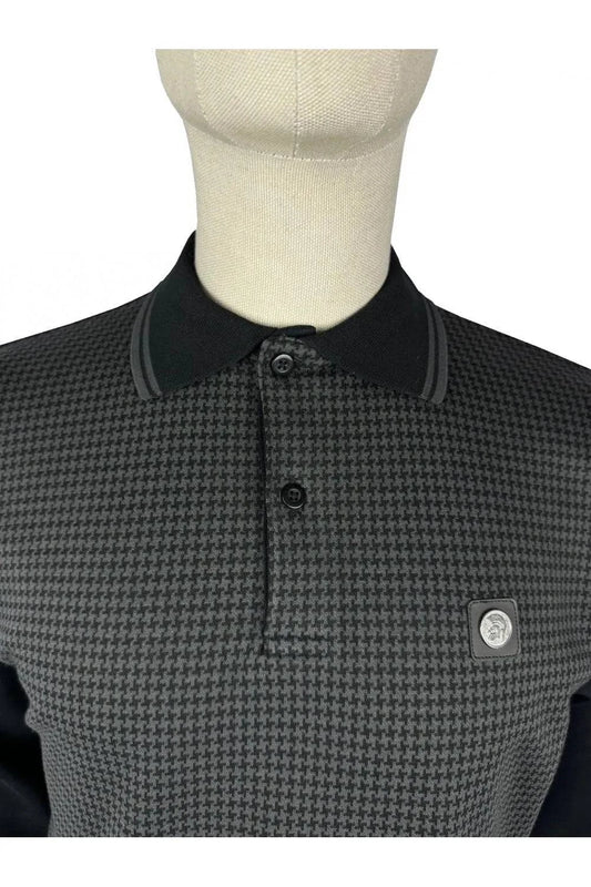 Trojan Houndstooth Panel Polo LS In Black - RD1 Clothing