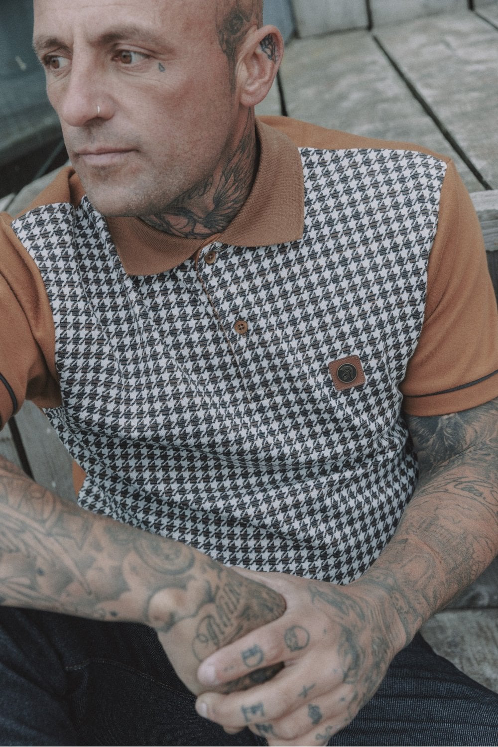 Trojan Houndstooth Panel Polo Tan - RD1 Clothing