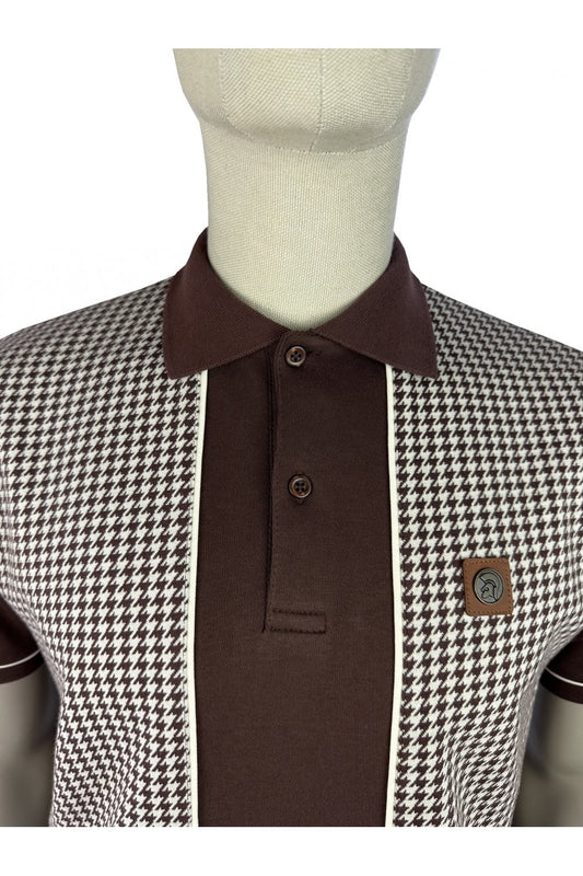 Trojan Houndstooth Panel Polo Chocolate