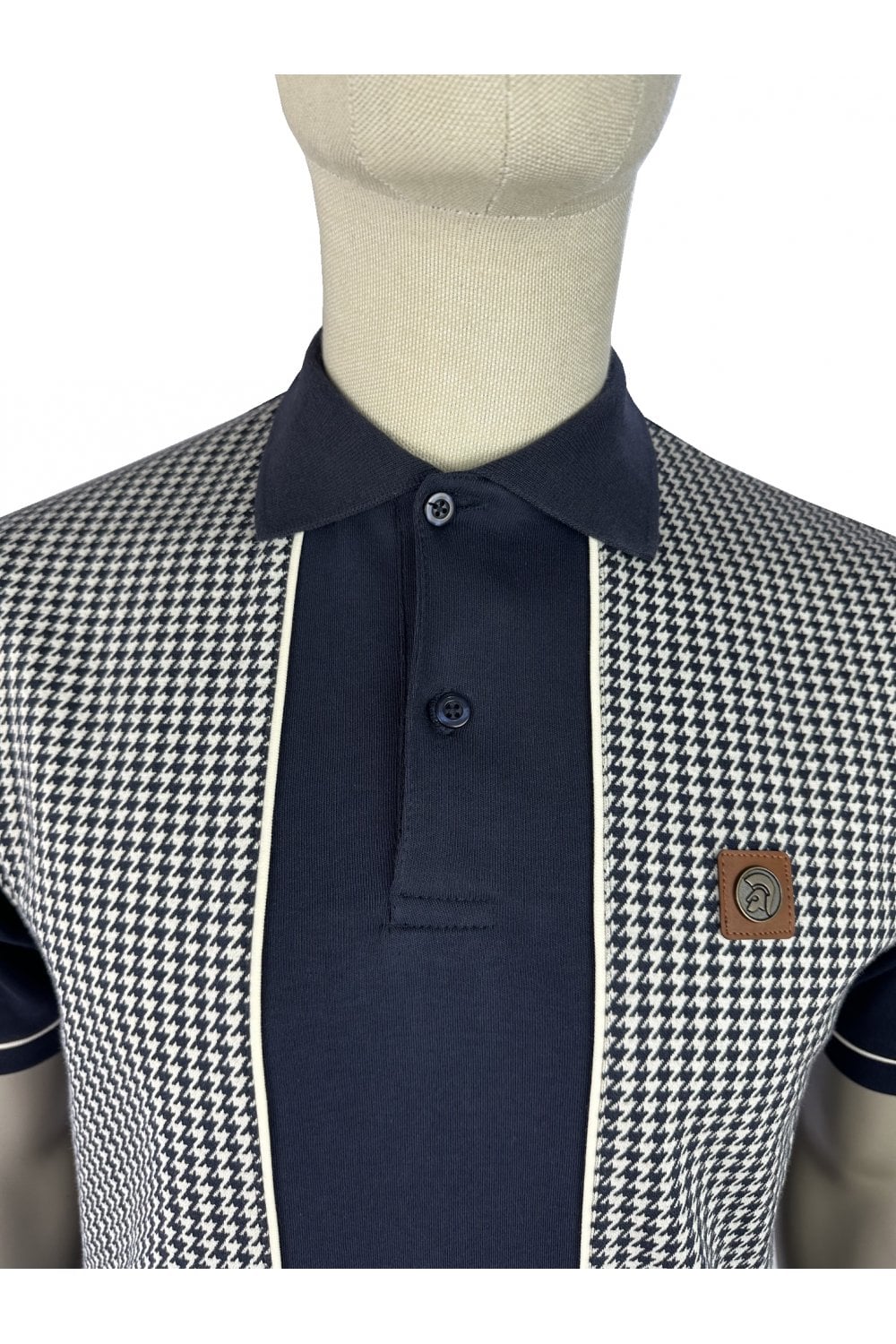 Trojan Houndstooth Panel Polo Navy