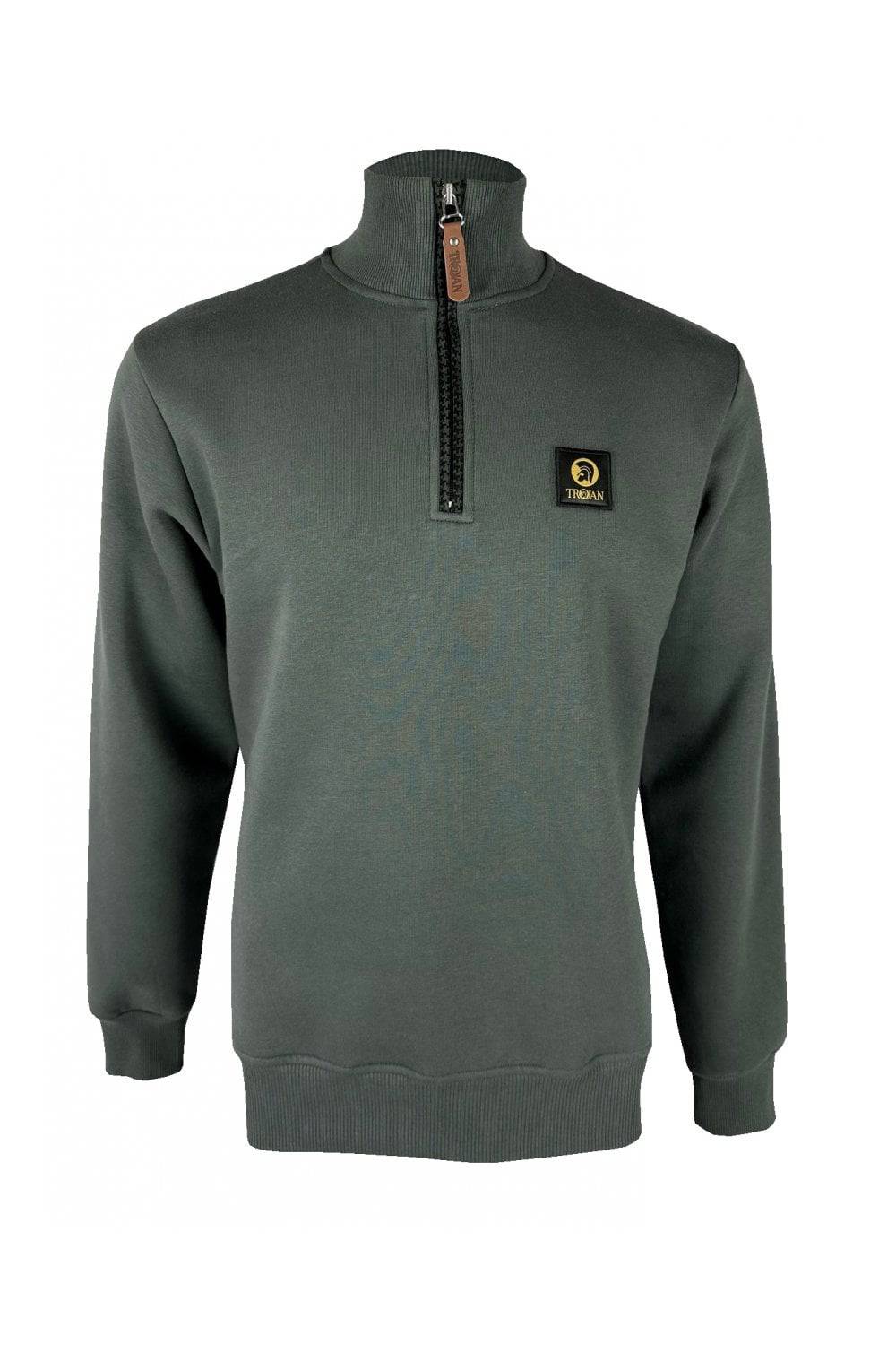Trojan Houndstooth Trim 1/4 Zip Sweat In Charcoal - RD1 Clothing