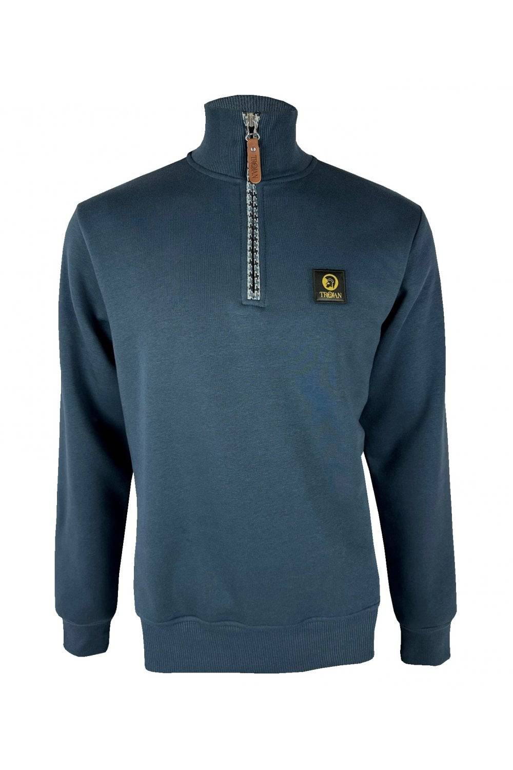 Trojan Houndstooth Trim 1/4 Zip Sweat In French Navy - RD1 Clothing