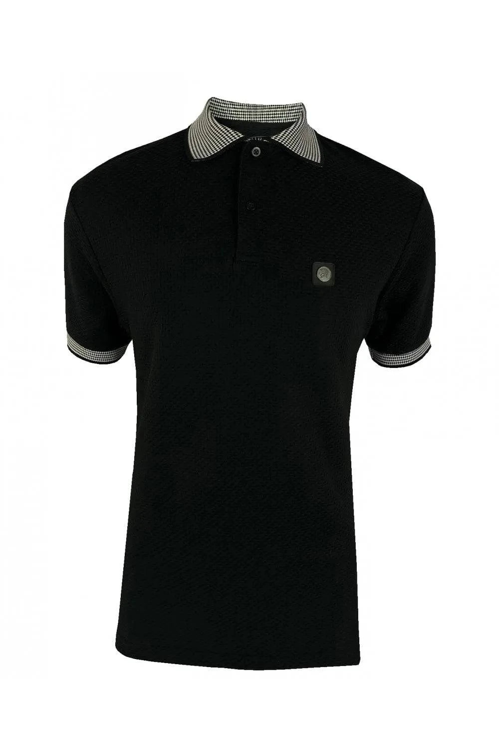 Trojan Jacquard Collar Textured Polo In Black - RD1 Clothing