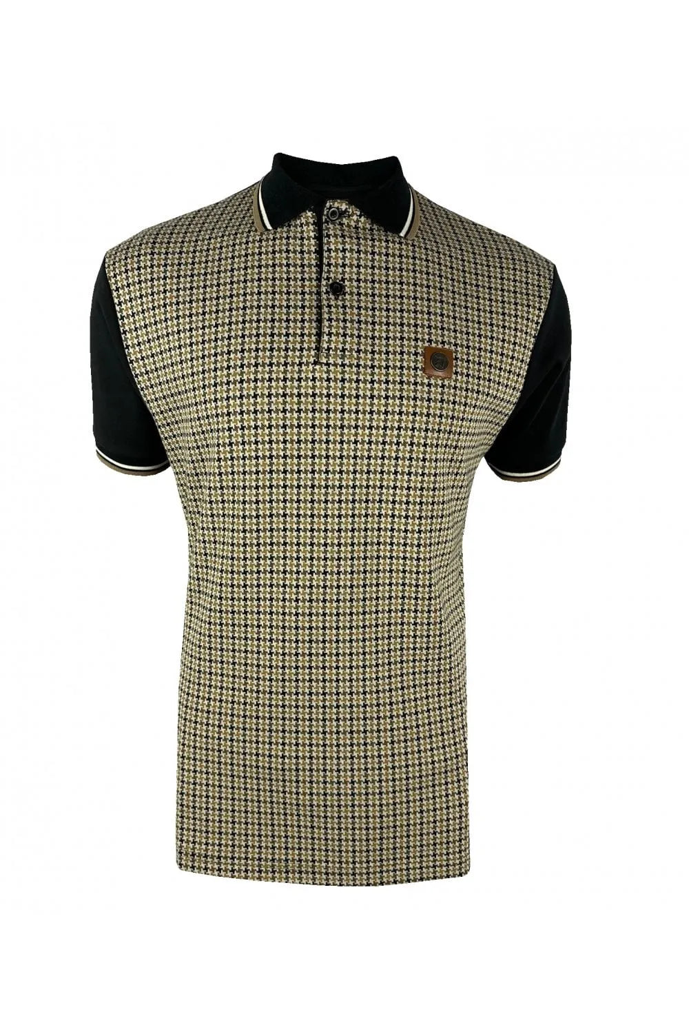 Trojan Jacquard Houndstooth Polo In Black