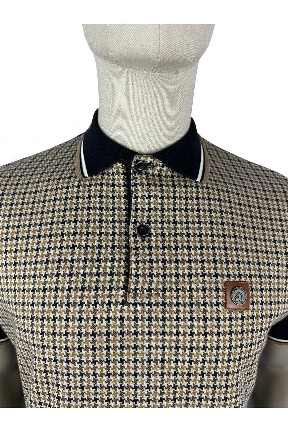 Trojan Jacquard Houndstooth Polo In Black - RD1 Clothing