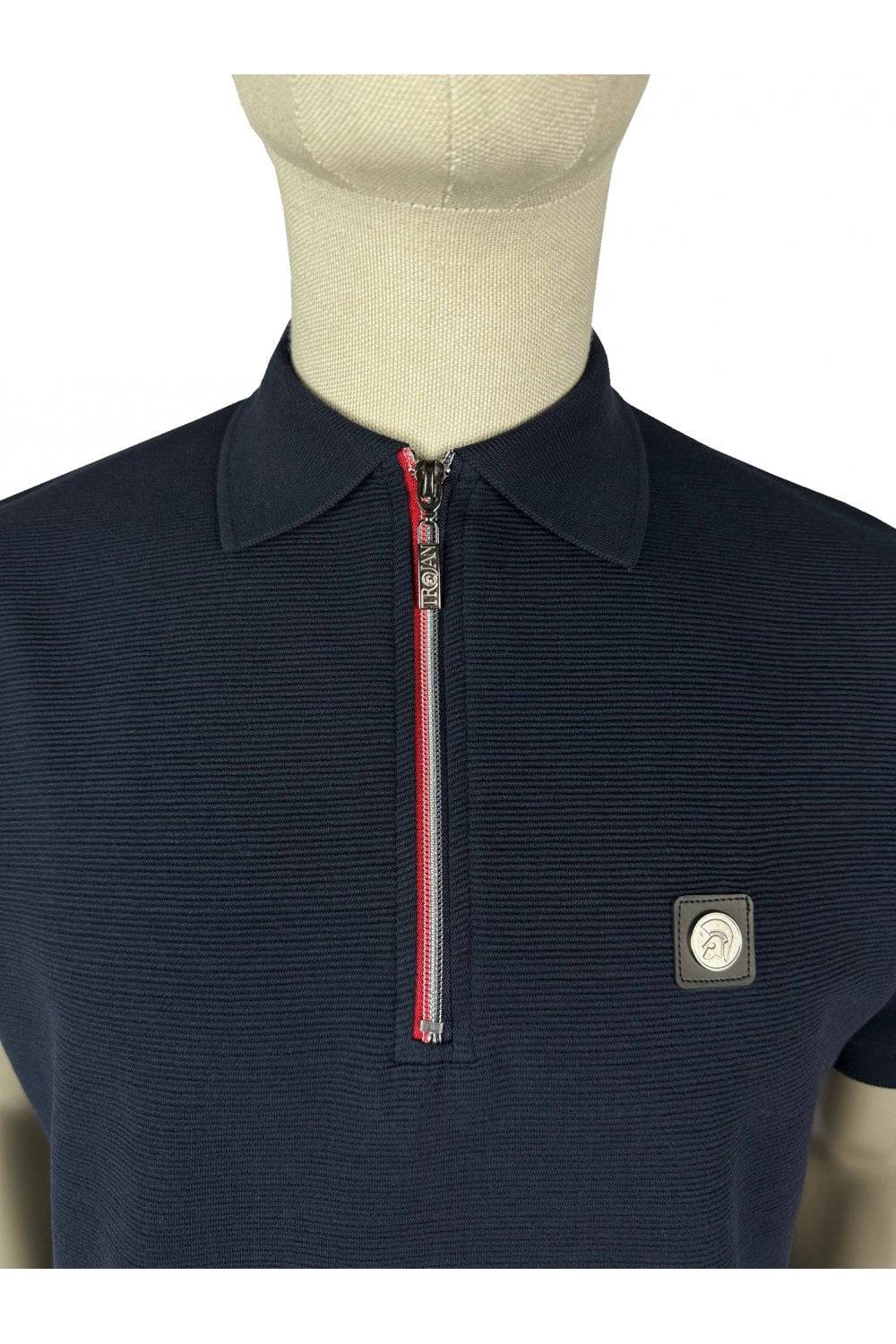 Trojan Ottoman Rib Zip Polo in Navy - RD1 Clothing