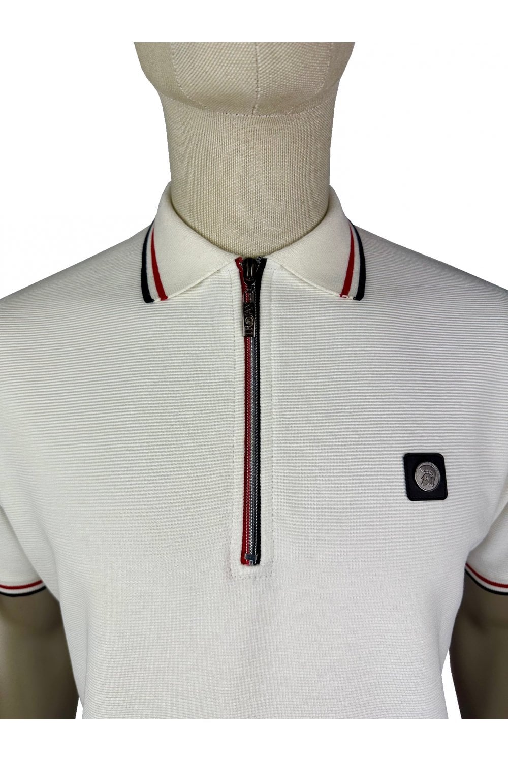 Trojan Ottoman Rib Zip Polo Ecru - RD1 Clothing
