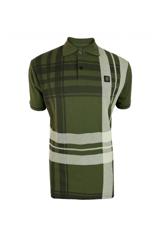 Trojan Oversize Check Panel Polo In Army Green - RD1 Clothing