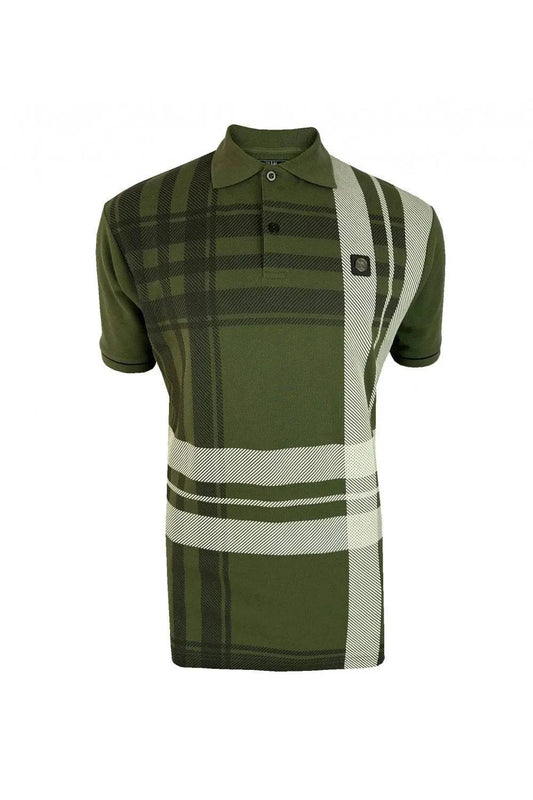 Trojan Oversize Check Panel Polo In Army Green - RD1 Clothing