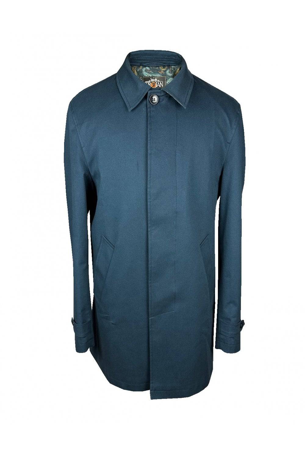Trojan Paisley Trim Peached Cotton Mac In French Navy - RD1 Clothing
