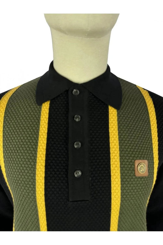 Trojan Textured Stripe Panel L/S Polo TR/8918 - RD1 Clothing