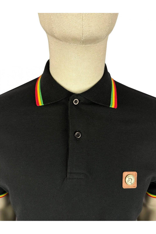 Trojan Three Colour Tipped Pique Polo in Black - RD1 Clothing