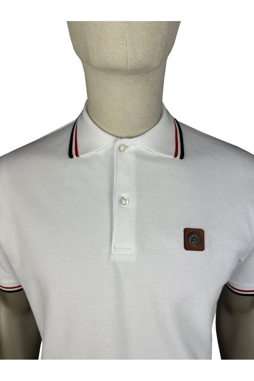 Trojan Three Colour Tipped Pique Polo in White - RD1 Clothing