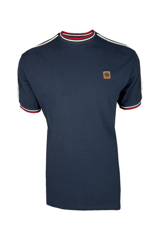 Trojan Three Colour Tipped Pique T-shirt in Navy - RD1 Clothing