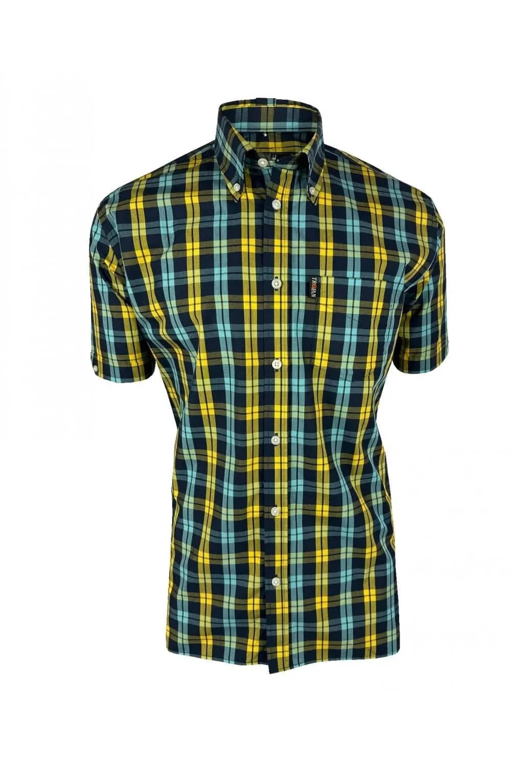 ojan Windowpane Check S/S B/D Shirt In Navy