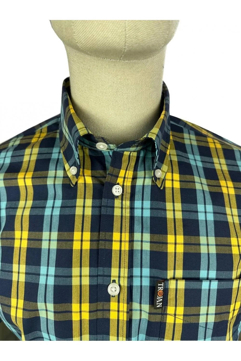 ojan Windowpane Check S/S B/D Shirt In Navy