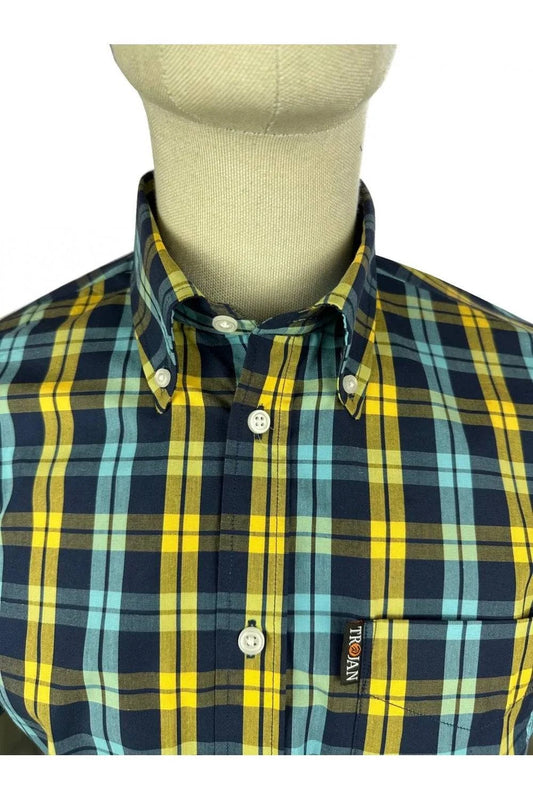 ojan Windowpane Check S/S B/D Shirt In Navy