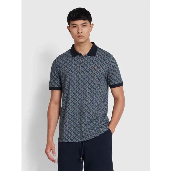 Farah Heydon AOP Polo Shirt In True Navy