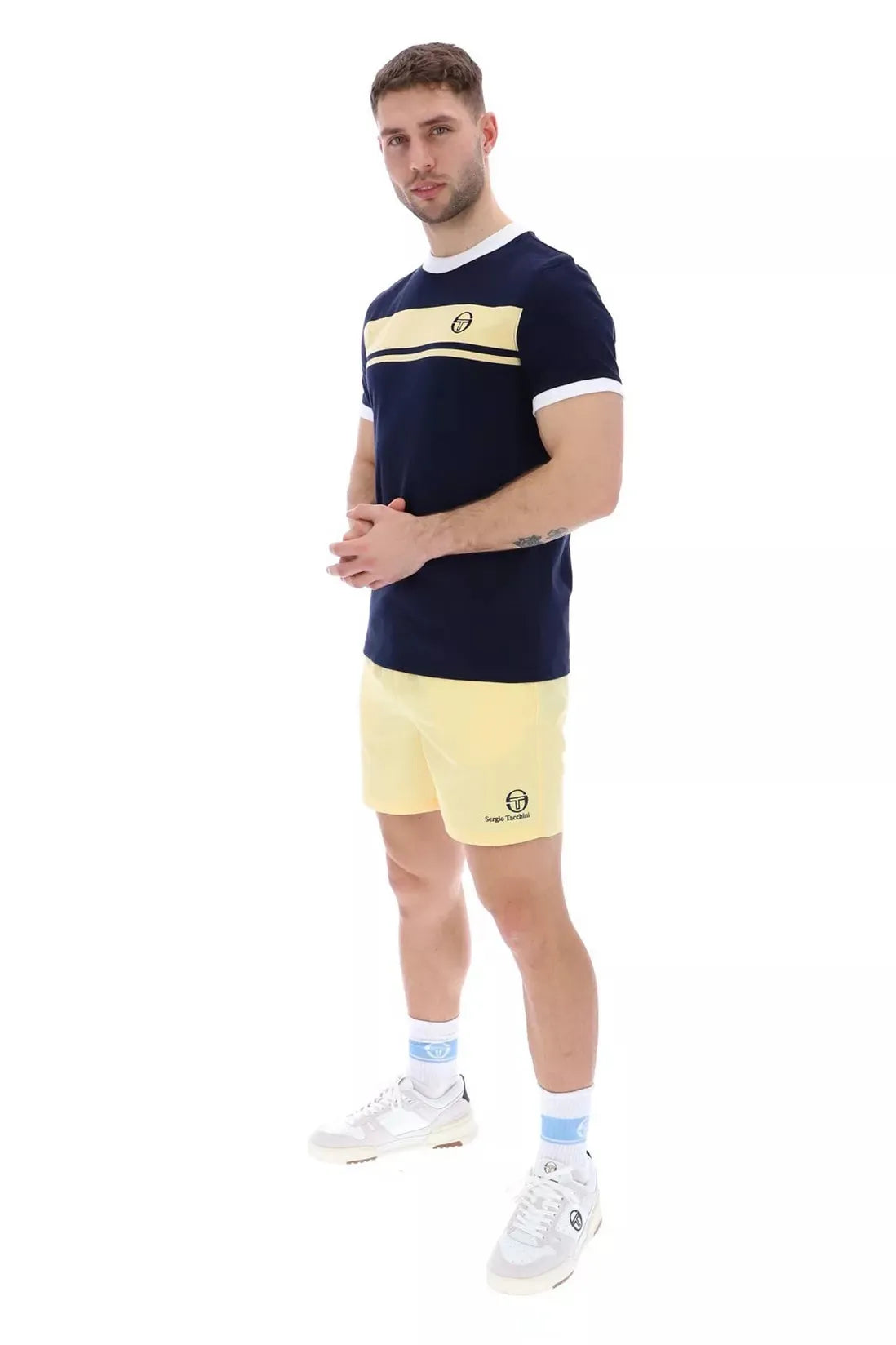Sergio Tacchini Master Crew Neck T-Shirt In Maritime Blue/ Golden Haze