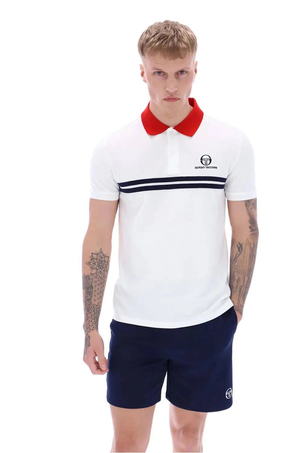 Sergio Tacchini Supermac Polo In White/Adrenaline Rush - RD1 Clothing