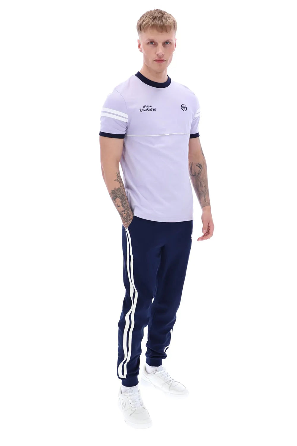Sergio Tacchini Orion Davis Ringer T-Shirt In Thistle/Maritime Blue/White